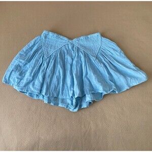 FREE PEOPLE Mini Gauze Pull On Shorts with Pockets, Medium, 100% Cotton, Blue